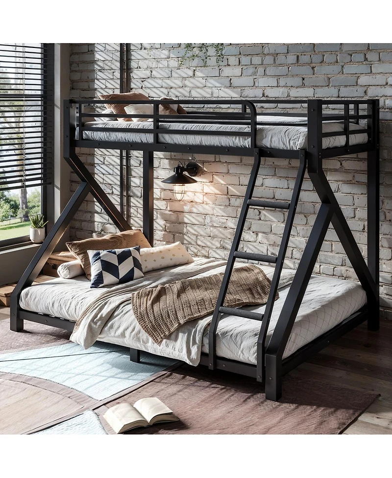 Streamdale Furniture Twin Over Full Metal Bunk Bed with Upgraded Support Slats