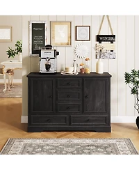 homfan Farmhouse Sideboard Buffet Cabinet with 5 Drawers and 2 Doors Coffee Bar Console Table for Dining Room Living Entryway