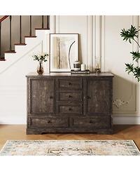 homfan Farmhouse Sideboard Buffet Cabinet with 5 Drawers and 2 Doors Coffee Bar Console Table for Dining Room Living Entryway