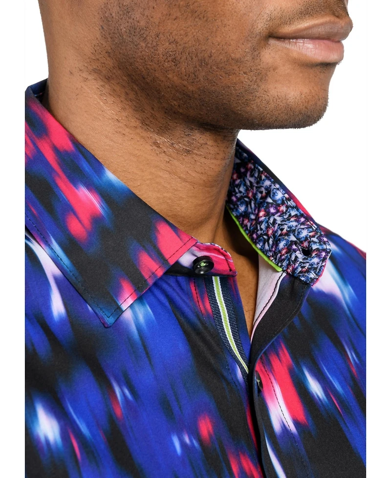 Society of Threads Men's Regular Fit 4-Way Stretch Performance Faded Line Long Sleeve Button Down