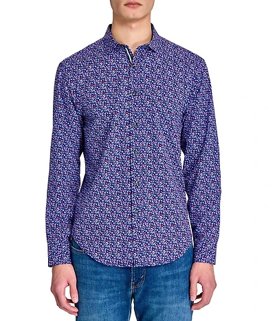 Society of Threads Men's Regular Fit 4-Way Stretch Performance Clustered Petal Long Sleeve Button Down