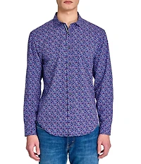 Society of Threads Men's Regular Fit 4-Way Stretch Performance Clustered Petal Long Sleeve Button Down