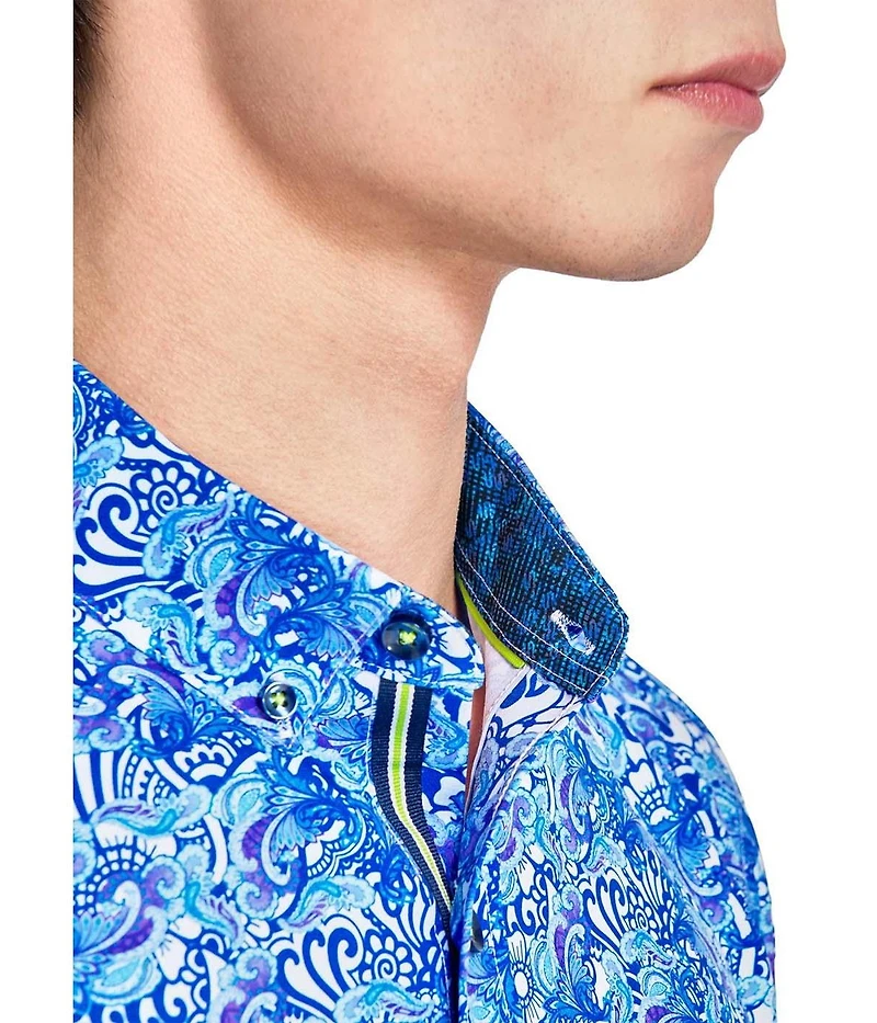 Society of Threads Men's Regular Fit 4-Way Stretch Performance Rustic Paisley Short Sleeve Button Down