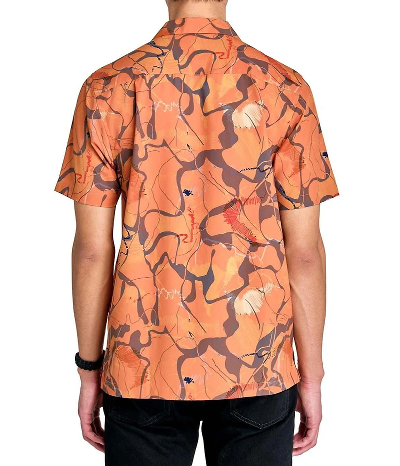 Society of Threads Men's Regular Fit 4-Way Stretch Performance Abstract Line Short Sleeve Button Down