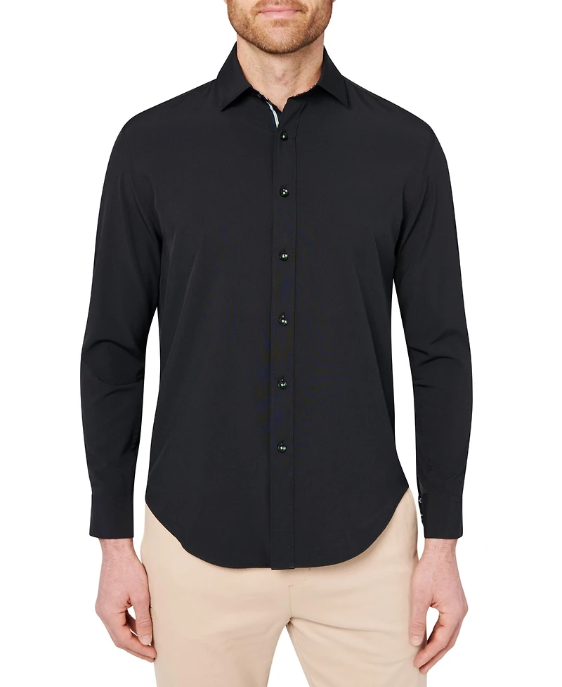 Society of Threads Men's Regular Fit 4-Way Stretch Performance Solid Long Sleeve Button Down