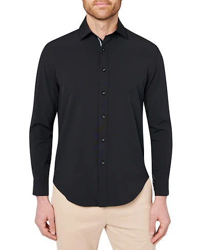 Society of Threads Men's Regular Fit 4-Way Stretch Performance Solid Long Sleeve Button Down