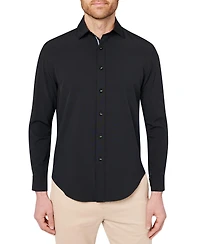 Society of Threads Men's Regular Fit 4-Way Stretch Performance Solid Long Sleeve Button Down