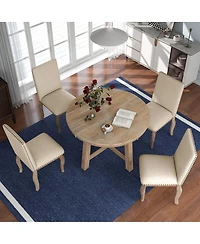 Streamdale Furniture 5-Piece Extendable Round Farmhouse Dining Set with 4 Upholstered Chairs