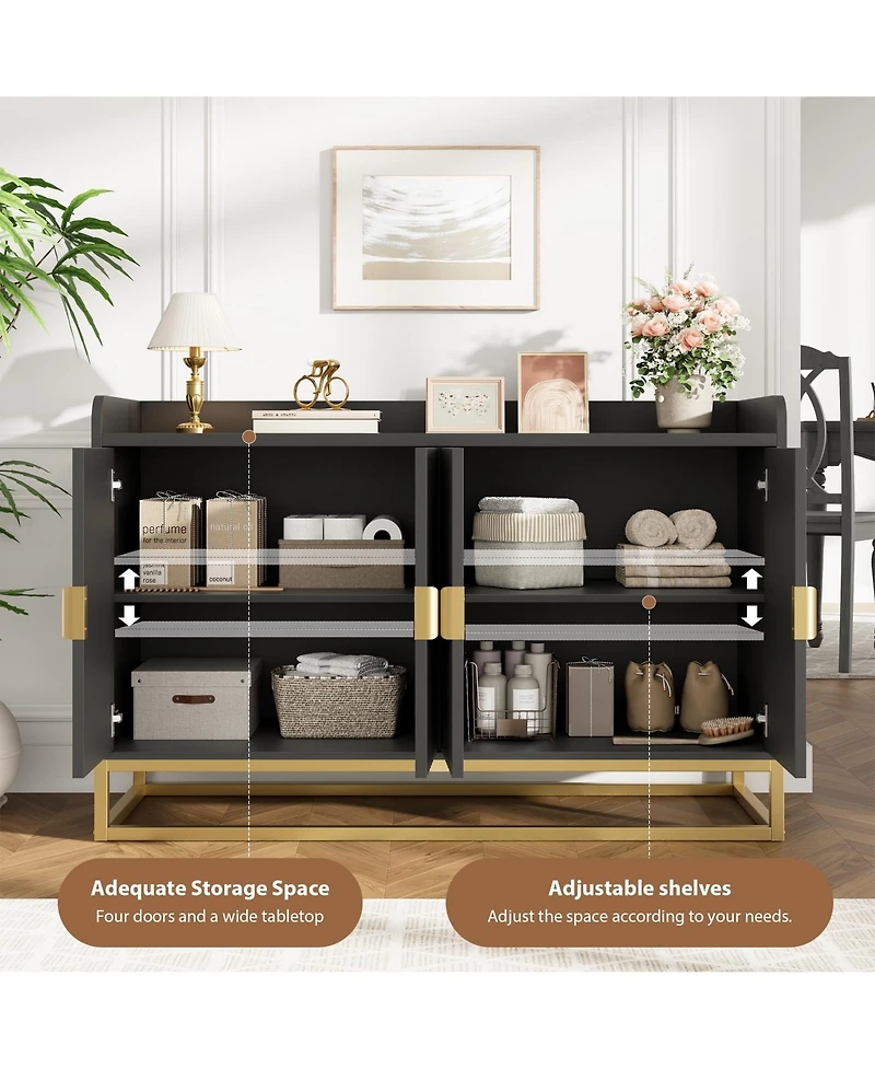 homfan Fluted Sideboard with Storage Buffet Cabinet Adjustable Shelves for Living Room Kitchen Entryway