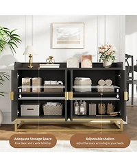 homfan Fluted Sideboard with Storage Buffet Cabinet Adjustable Shelves for Living Room Kitchen Entryway