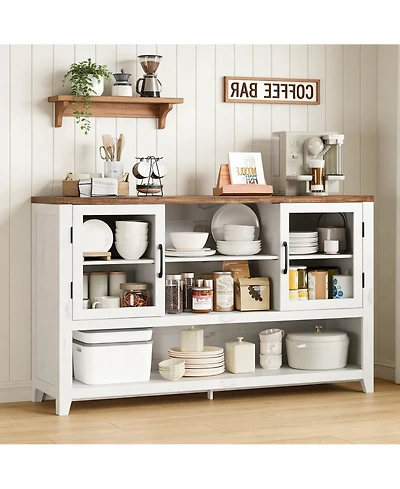 homfan 53" Kitchen Sideboard Buffet Cabinet with Glass Doors, Coffee Bar Table, Storage for Living Room and Dining Room