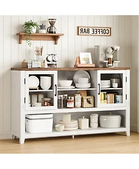 homfan 53" Kitchen Sideboard Buffet Cabinet with Glass Doors, Coffee Bar Table, Storage for Living Room and Dining Room