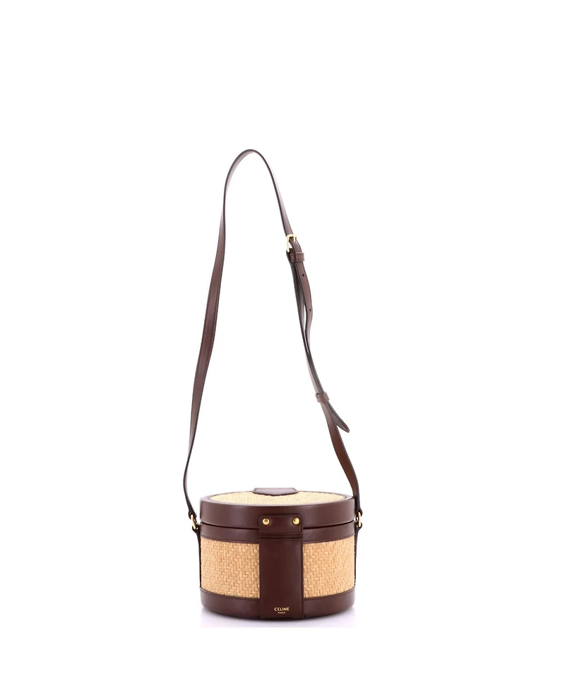Pre-Owned Celine Medium Tambour Bag Triomphe Raffia and Leather