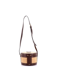 Pre-Owned Celine Medium Tambour Bag Triomphe Raffia and Leather