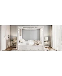 Streamdale Furniture Upholstery Canopy Platform Bed with Trundle and 3 Drawers