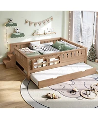 Streamdale Furniture Full Loft Bed with Bookshelves Staircase Safety Rails and Trundle