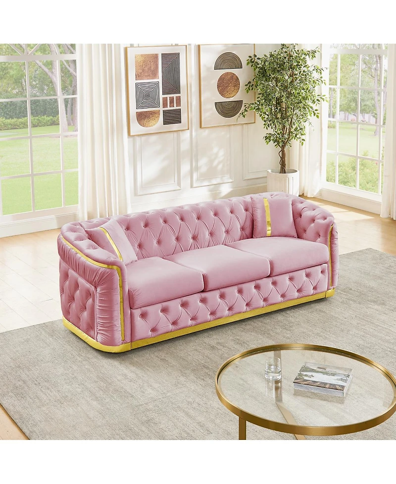 Streamdale Furniture 84.6'' Mid-Century Modern Velvet Chesterfield Sofa