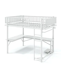 Streamdale Furniture Queen Metal Loft Bed with L-Shaped Desk Led Lights and Charging Station