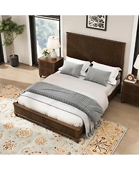 Streamdale Furniture solid Wood Platform Bed Frame with Tall Headboard