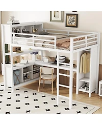 Streamdale Furniture Full Size Metal Loft Bed with Wardrobe L-Shaped Desk and Storage