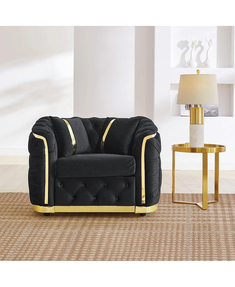 Streamdale Furniture Mid-Century Modern Chesterfield Velvet Armchair with Gold Accents