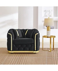 Streamdale Furniture Mid-Century Modern Chesterfield Velvet Armchair with Gold Accents