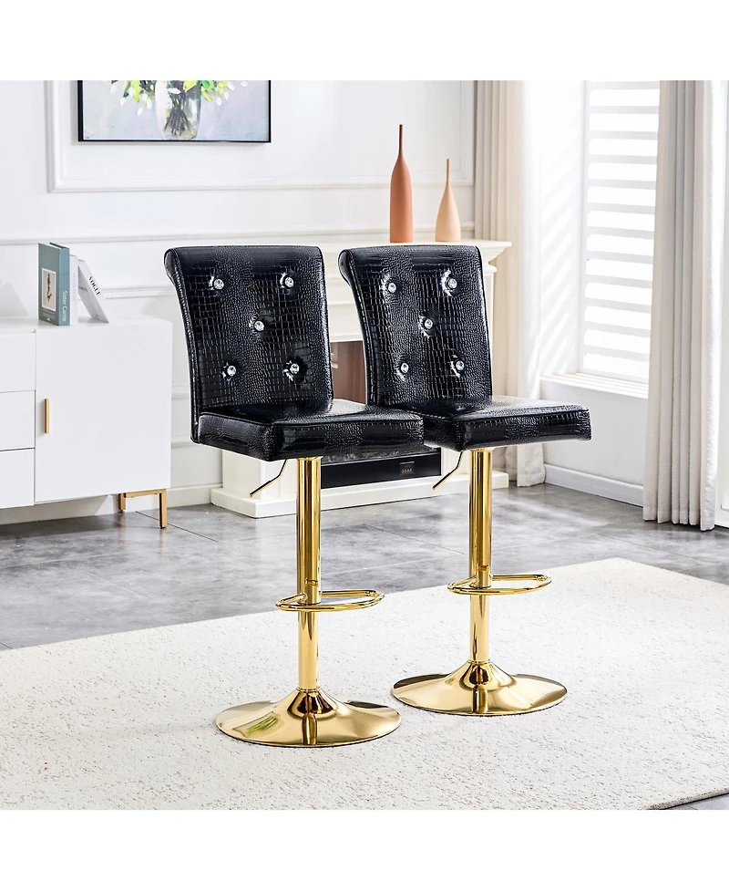Streamdale Furniture Set of 2 Vintage Crocodile Leather Bar Chairs with Crystal Clasps