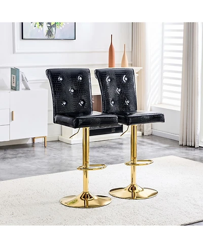 Streamdale Furniture Set of 2 Vintage Crocodile Leather Bar Chairs with Crystal Clasps