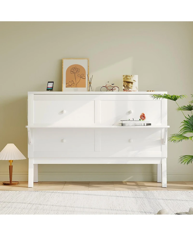 Streamdale Furniture Queen Size Murphy Bed with Usb Port and removable Shelves on Each Side