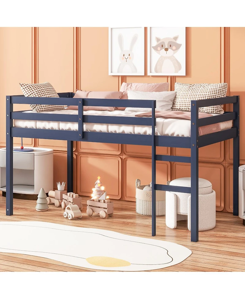 Streamdale Furniture Solid Wooden Twin Loft Bed with Ladder and Strengthened