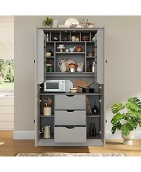Streamdale Furniture Freestanding Kitchen Pantry Cabinet with 4 Doors 3 Drawers and Wine Racks