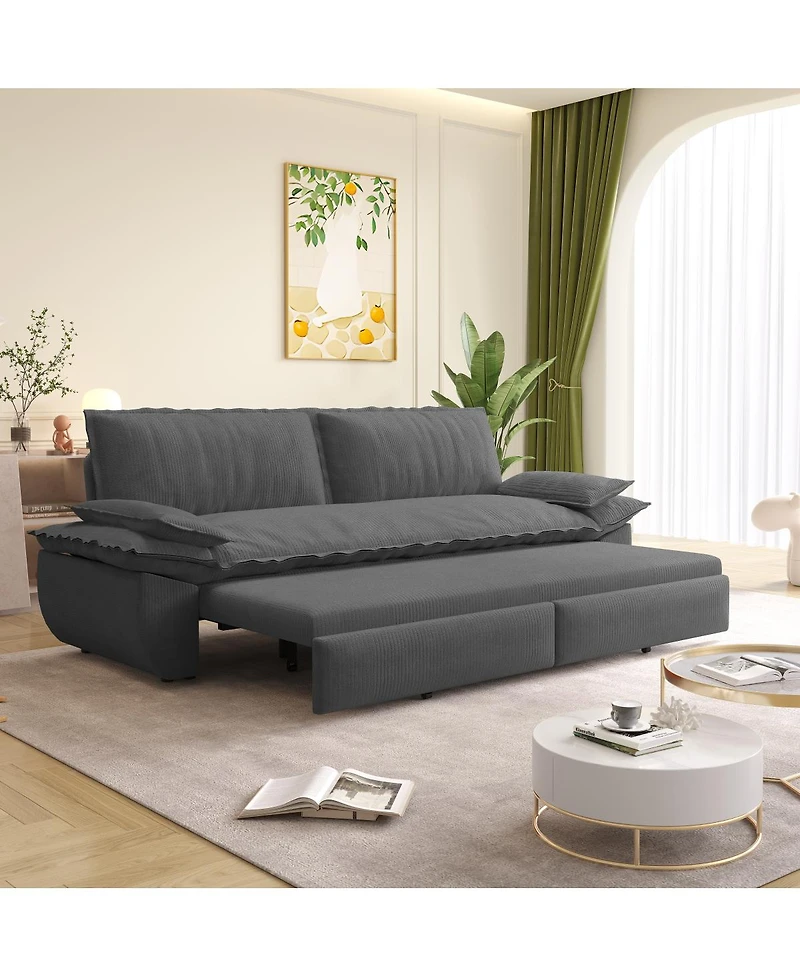 Streamdale Furniture 73.2'' 3-in-1 Convertible Queen Pull-Out Corduroy Sleeper Sofa