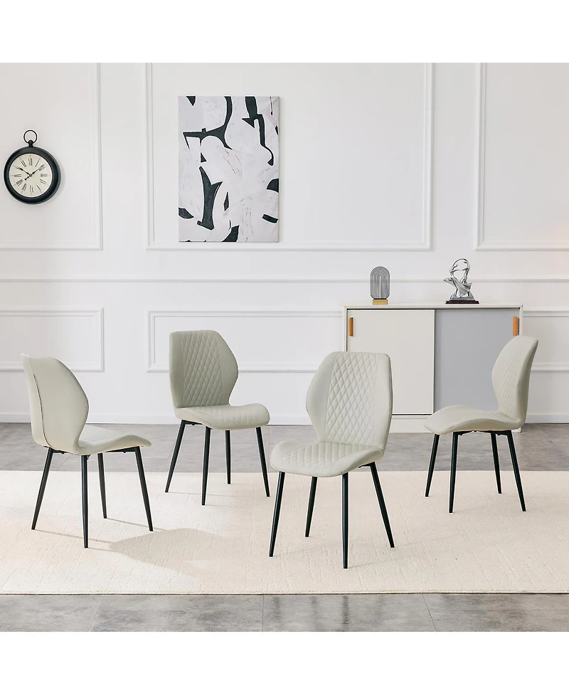 Streamdale Furniture Set of 4 Modern Diamond-Quilted Pu Dining Chairs with Metal Legs