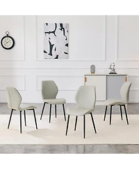Streamdale Furniture Set of 4 Modern Diamond-Quilted Pu Dining Chairs with Metal Legs