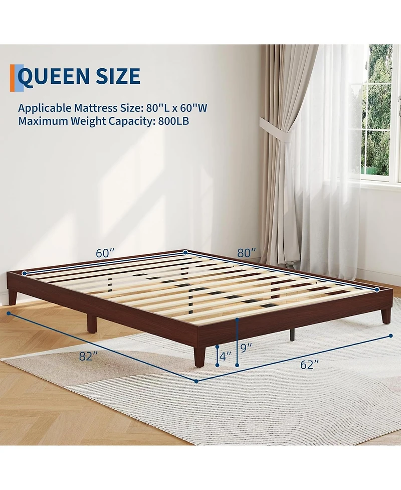 gaomon Queen Size Bed Frame,9 Inch Sturdy Wood Platform Bed with Strong Wood Slats Support, Easy Assembly, No Box Spring Neededd