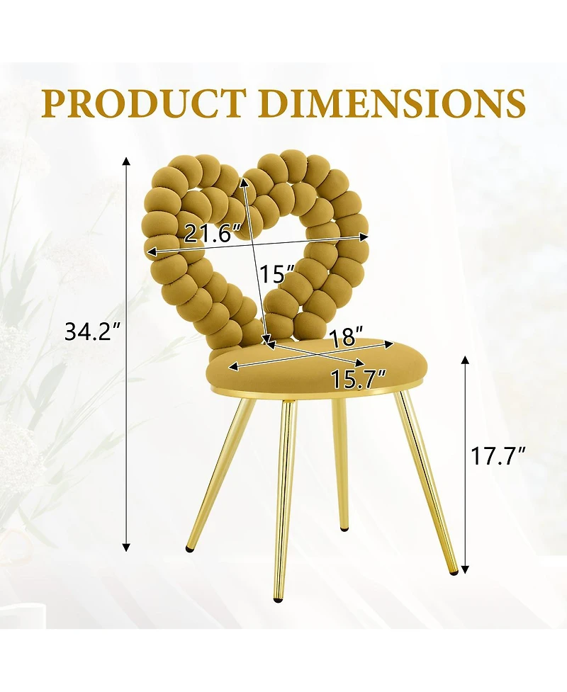 Streamdale Furniture Heart-Shaped Tufted Velvet Accent Chair with Gold Metal Frame