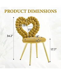 Streamdale Furniture Heart-Shaped Tufted Velvet Accent Chair with Gold Metal Frame