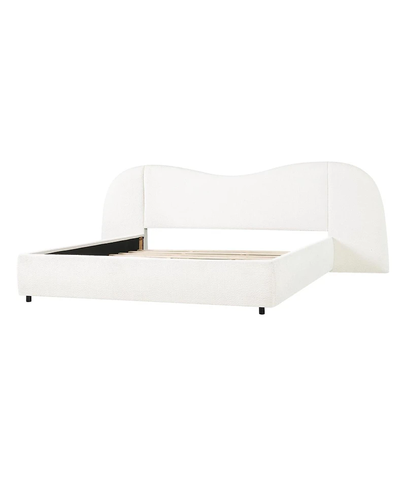 Streamdale Furniture Boucle Upholstered Bed Frame with Curved Wide Headboard Off