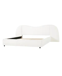 Streamdale Furniture Boucle Upholstered Bed Frame with Curved Wide Headboard Off