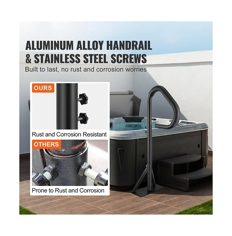 Sugift Hot Tub Handrail 360 Degree Rotatable Spa Side Rail Adjustable