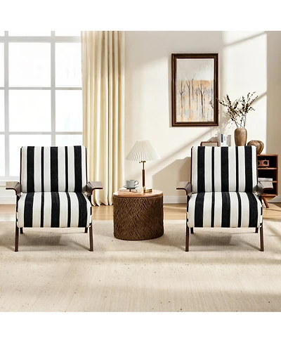 Streamdale Furniture Modern Striped Armchair with Solid Wood Legs (Set of 2