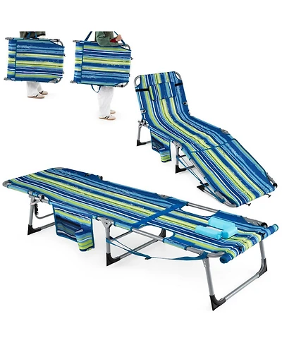 Gouun Set of 2 Tanning Chair with Face Arm Holes Portable 4-Level Sunbathing Pair