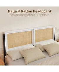 gaomon Boho Style Rattan Bed Frame with Rattan Headboard and Footboard Durable Wood and Metal Platform, Noise Free