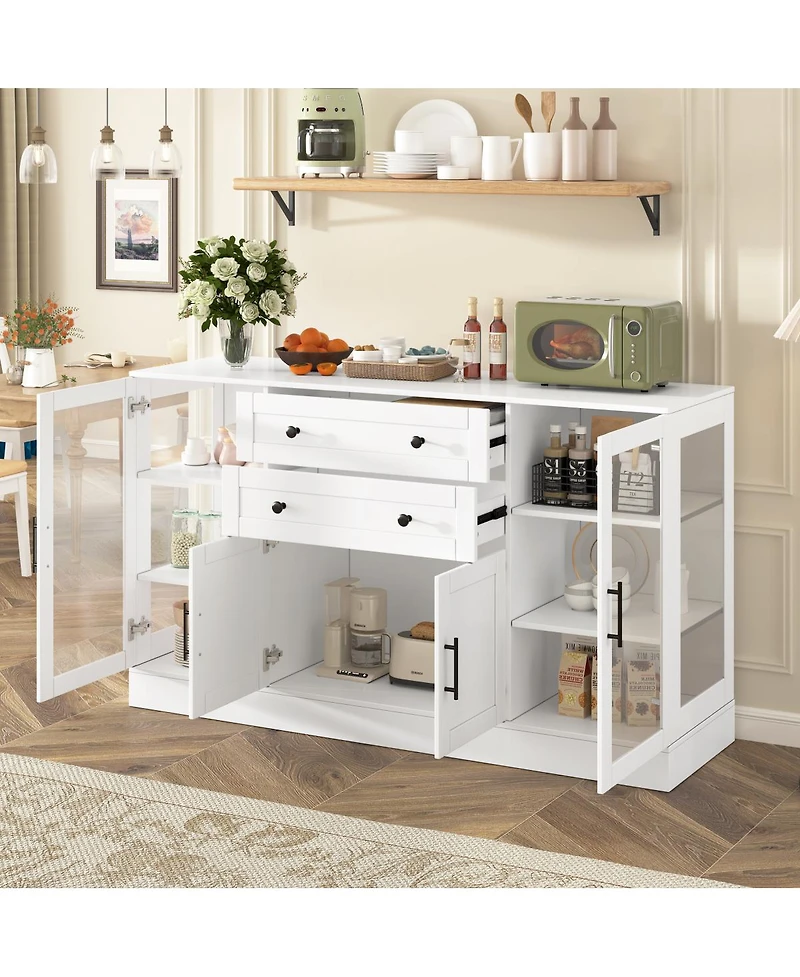 Streamdale Furniture U-Style 58.3'' Modern Buffet Sideboard with 4 Doors 2 Drawers and Power Outlet