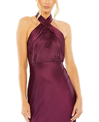 Mac Duggal Women's Halter Neck Pleated Satin Gown