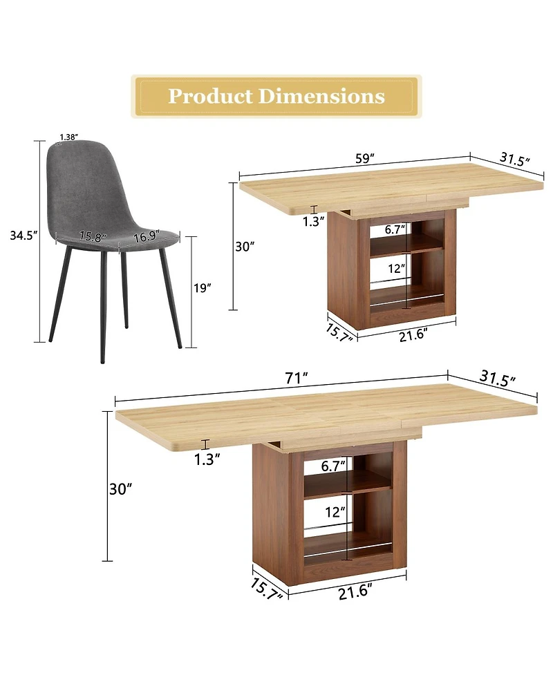 Streamdale Furniture 8-Piece Extendable Dining Set 59-71 inch Table with Linen Chairs