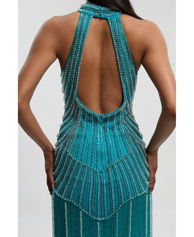 Karen Millen Women's Crystal Fringe Maxi Dress