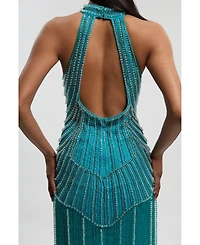 Karen Millen Women's Crystal Fringe Maxi Dress