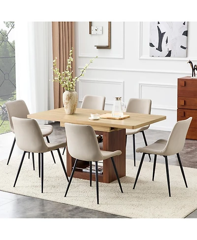 Streamdale Furniture 6-Piece Scalable Dining Set: 59-71 inch Pull-Out Table and Warm Gray Pu Chairs