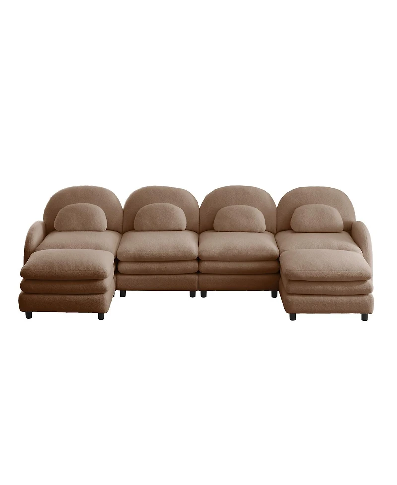Streamdale Furniture Teddy Fabric -Seat Modular Sofa with Ottomans and Lumbar Pillows